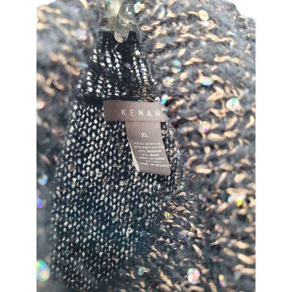 Kenar Black Gold Sequin Knit Cowl Collar Sleeveless Pullover Glam Sweater - Picture 4 of 12